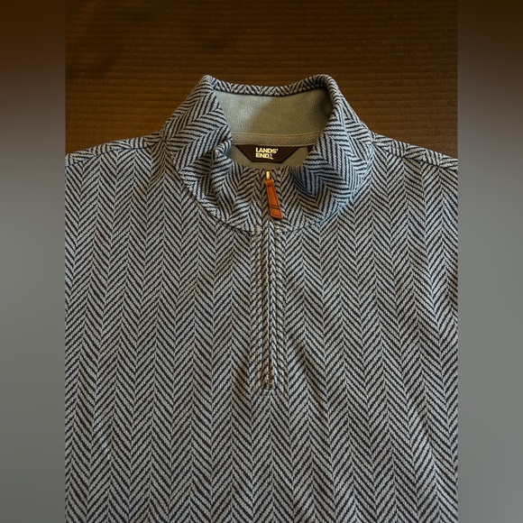 Lands' End Men's Bedford Rib Quarter Zip Pullover Sweater Blue Herringbone L - Picture 5 of 13